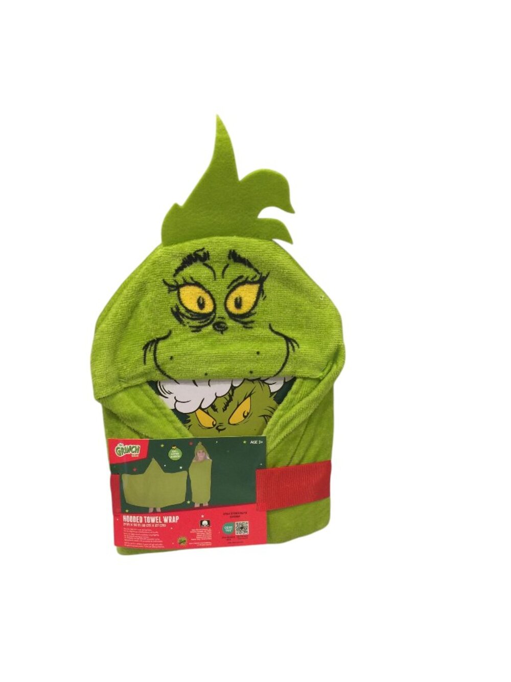Dr Seuss THE GRINCH Hooded Towel Wrap 100% Cotton 24" x 50"